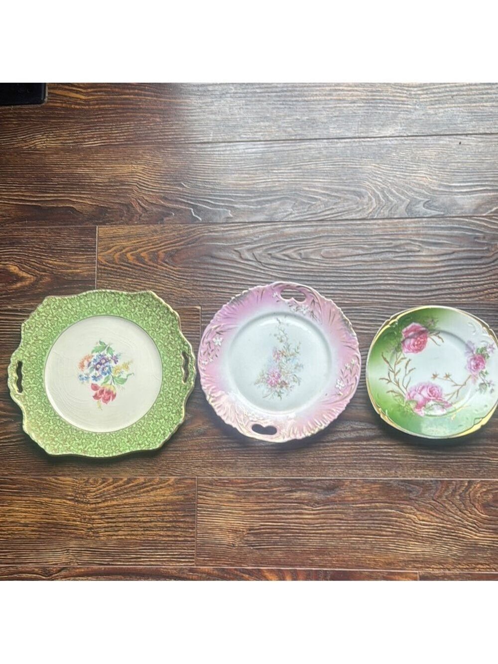 Vintage Numbered Floral Porcelain Plate Lot - Green, Pink, White